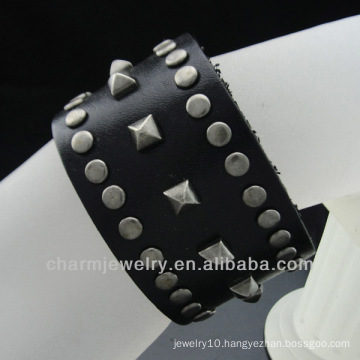 Black Leather Wide Strap Cuff Wrap Gothic Wristband Bracelet BGL-026